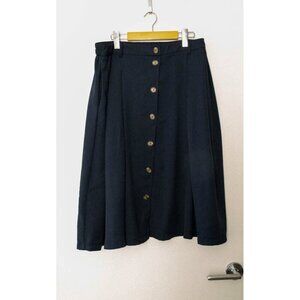 Midi Skirt Elastic Waist Button Front Casual Flared Long Skirt with Pockets